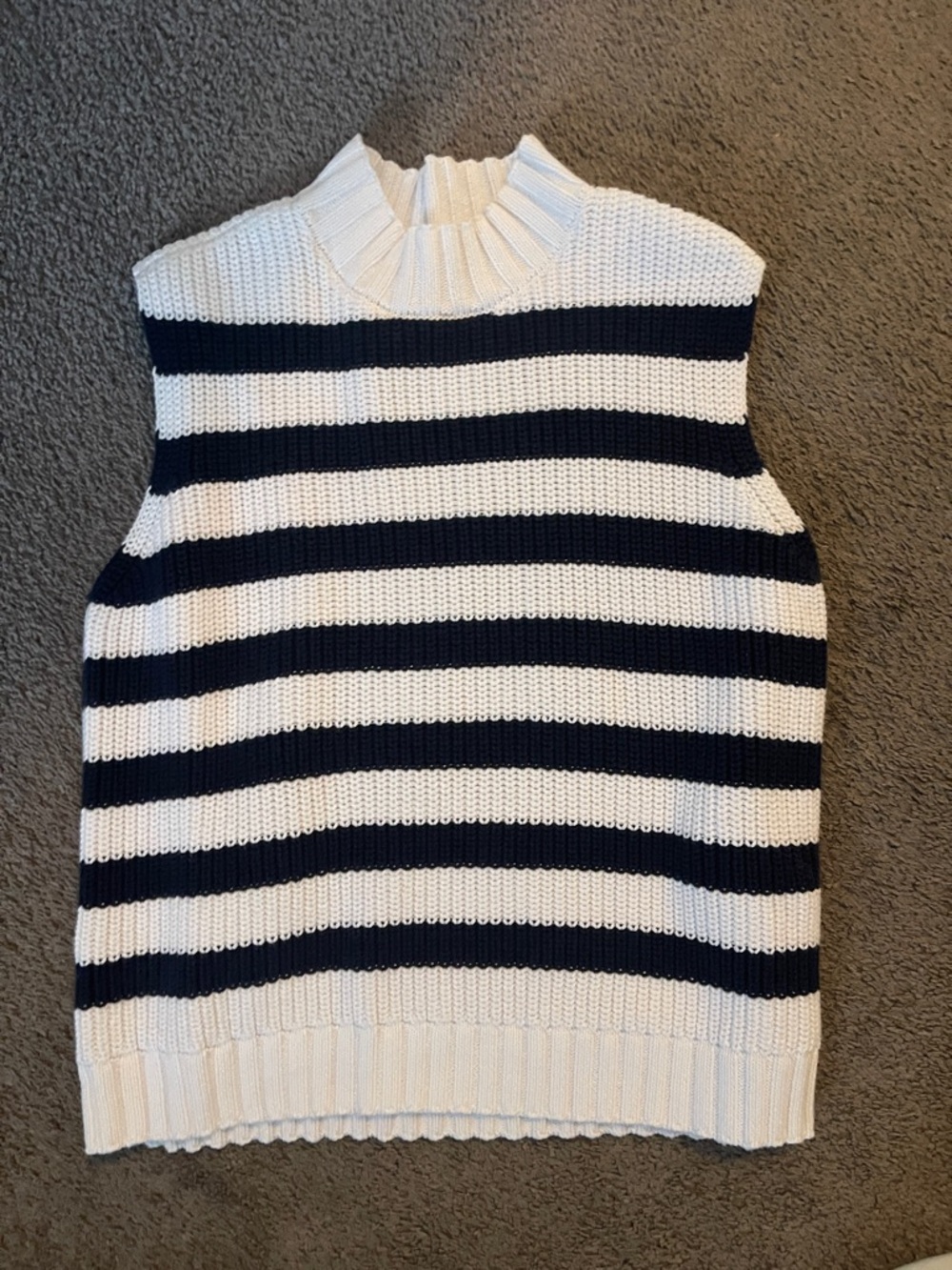 LOFT Navy and White Striped Knit Sleeveless Vest